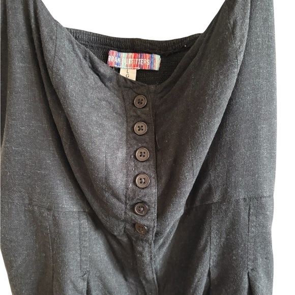 Urban Outfitters Linen Blend Black Fitted Buttoned Romper Shorts Strappy Large - Picture 2 of 11